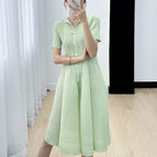 Light green half-open collar short sleeves / All yards