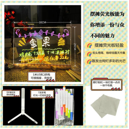 Children's Transparent Luminous Large Writing Board Household Erasable Small Whiteboard Acrylic Stand Message Board Cartoon with Light