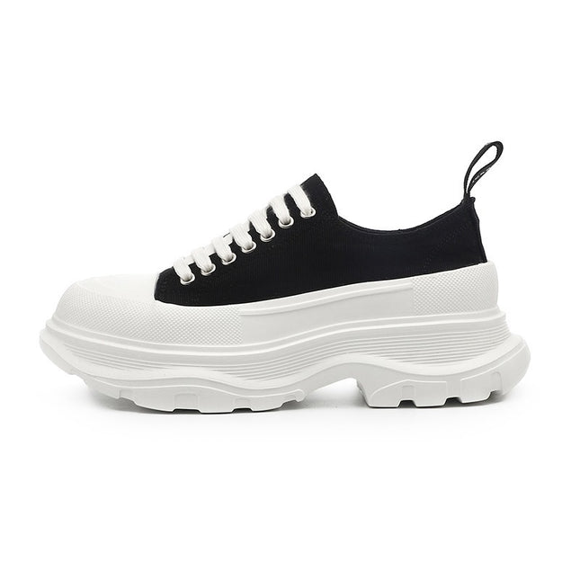 Canvas Shoes for Women 2025 New Spring and Summer White Platform Thick-Soled Half-Slip Versatile High-Top Dad Shoes Mcqueen