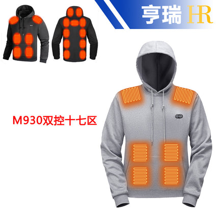 Cross-Border New Smart Heating Hooded Sweatshirt Winter Dual-Control Multi-Zone Electric Heating Outdoor Leisure Knitted Hoodie