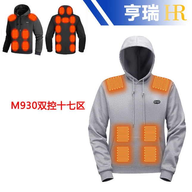Cross-Border New Smart Heating Hooded Sweatshirt Winter Dual-Control Multi-Zone Electric Heating Outdoor Leisure Knitted Hoodie