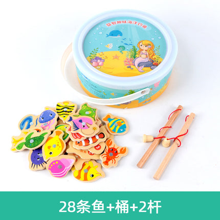 Children's Magnetic Fishing Toy Baby Early Education Beneficial Intelligence Wooden Fishing Rod Tool Set 2 Development 3.5 Years Old Game