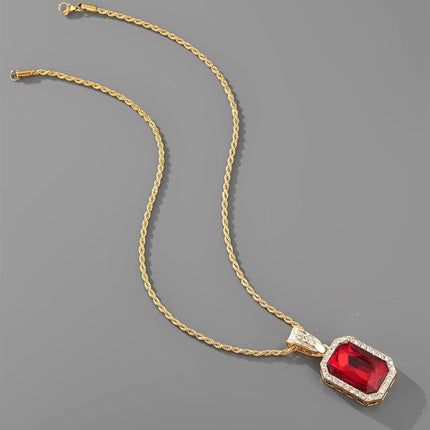 ebay Amazon Hot Selling European and American Micro-inlaid Red Zircon Necklace hiphop Hip Hop Gem Pendant Cross-border Jewelry