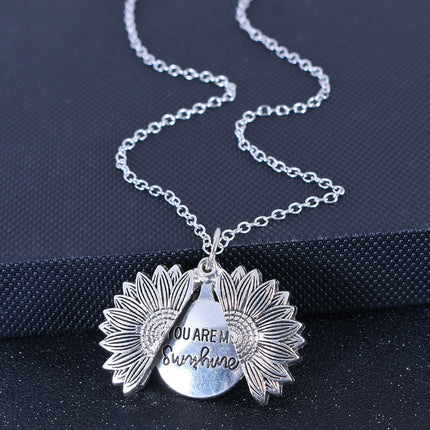 Amazon cross-border double-sided sunflower pendant double-layer openable sunflower necklace personalized sweater chain
