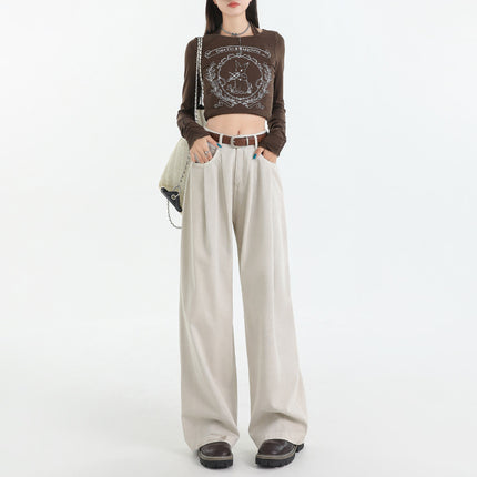 Korean Style Pleated Loose Wide Leg Jeans Women's 2024 Autumn New High Waist Drape Slimming All-match Straight Pants