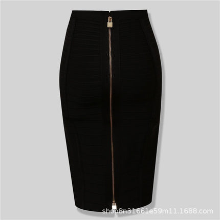 Amazon Aliexpress Best-Selling 16-Color Bandage Skirt Stripesd Zipper Double-Open Sexy High-Waist Hip Skirt Skirt