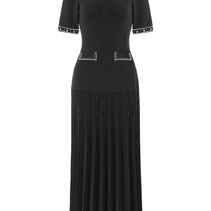 Cross-Border European and American Style Women's Clothing, New Spring and Summer Beaded Short-Sleeved Waist-Cinching Ladylike Style New Knitted Dress