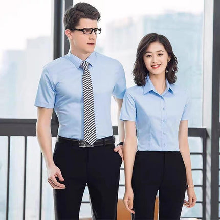 Shirt men's business solid color men's and women's long sleeve professional dress a generation of embroidered LOGO men's white shirt