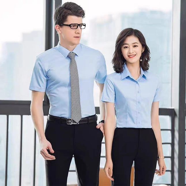 Shirt men's business solid color men's and women's long sleeve professional dress a generation of embroidered LOGO men's white shirt