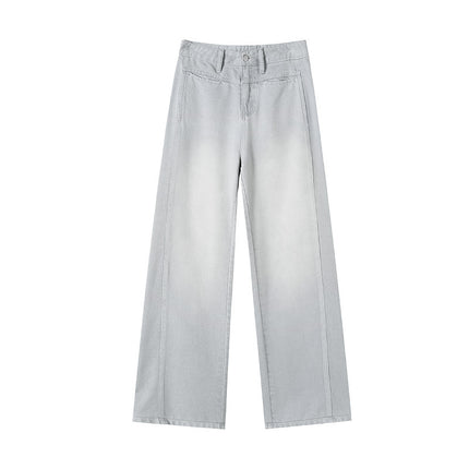 High-End Gray Straight-Leg Jeans for Women, 2026 New Style, High-Waisted, Slimming, Loose Fit, Trendy Design, Wide-Leg Pants