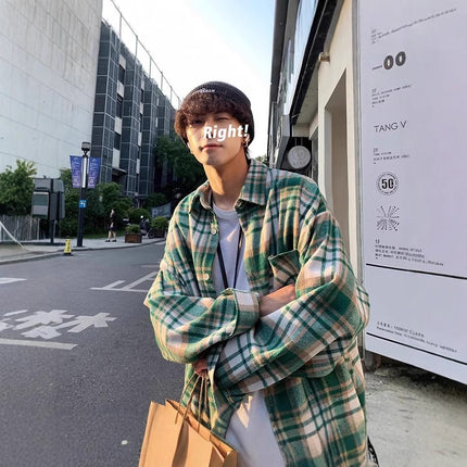 [Original Brushed Plaid] Plaid Shirt for Men, Spring and Autumn Casual Shirt, Couple's Outfit, Loose and Versatile Jacket for Men