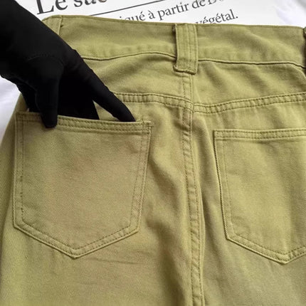Green Wide-Leg Jeans for Women, Autumn 2025 New High-Waisted Fashion Trendy Loose Slimming Straight Pants