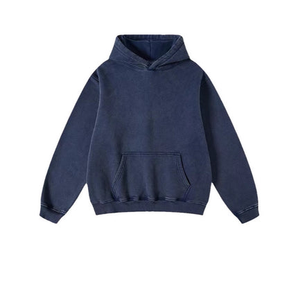 2026 Autumn/Winter Heavyweight Fleece-Lined Thickened European and American Retro Cross-Border Washed Sweatshirt Men's Trendy Sports Hoodie Men's Hooded Sweatshirt