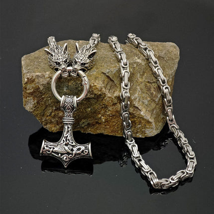 Popular Foreign Trade Item: Viking Wolf Jewelry Stainless Steel Chain Retro Hammer Pendant Necklace Men's Sweater Chain Wholesale