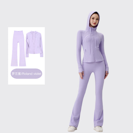 [in Stock] Ld Hooded Flared Jacket Set Top Women's Tight Elastic Fitness Sports Running Yoga Wear