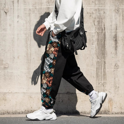 2025 Autumn and Winter New Loose Men's Japanese Retro Trendy Large Size Embroidered Color-Blocking Casual Pants Factory Direct Supply