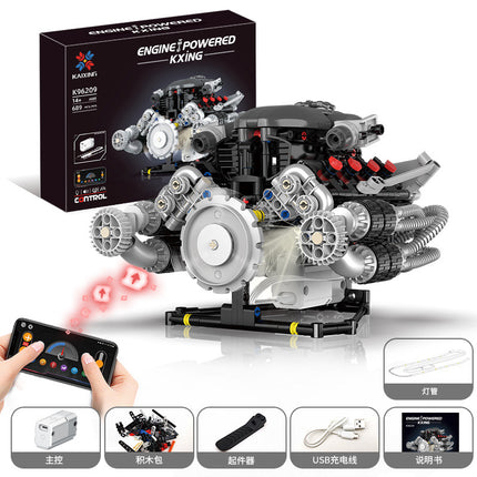 Cross-border Rambo sports car Simulation V8 Engine Engine Lighting Edition app Programmable Building Blocks Model Toy
