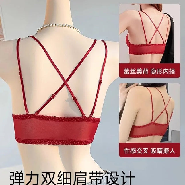 Red Small Breast Push-Up Bra for Women Wedding Bride 2025 New Animal Year Lace Pure Lust Bra Set