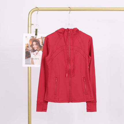 LULU in stock Hooded Jacket Running Yoga Jacket Sports Slim Zipper Cardigan Fitness Top Women