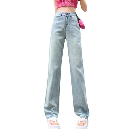 Light Color plus size Wide Leg Jeans Women's Trendy All-match New High Waist Slimming Loose Dosing Narrow Straight Pants
