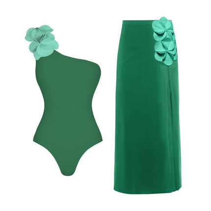2025 European and American New Ins Style 3D Flower One-Shoulder Sexy One-Piece Swimsuit Suit for Women Cross-Border Hot Style