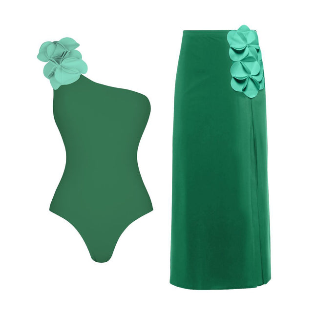 2025 European and American New Ins Style 3D Flower One-Shoulder Sexy One-Piece Swimsuit Suit for Women Cross-Border Hot Style