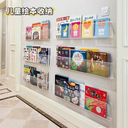 Wall-mounted Book Stand Bookshelf Punch-free Wall-mounted Storage Box Children's Picture Book Display Rack Wardrobe Side Storage