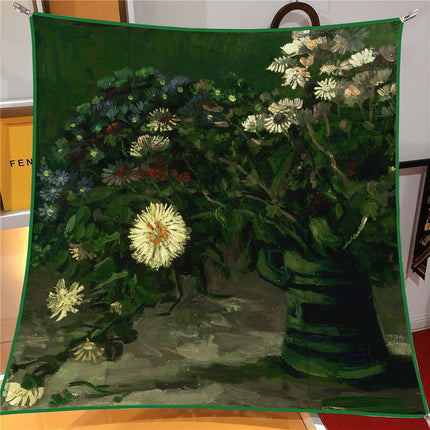 90cm Spring New Van Gogh Oil Painting Bottle Daisy Fashion Shawl Large Square Scarf Scarf Strapless Scarf