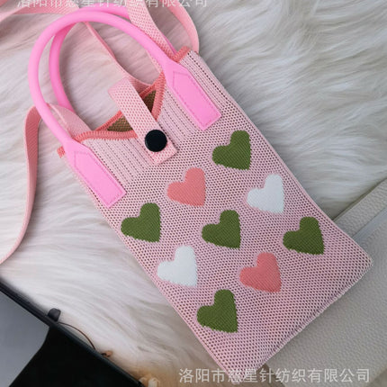 Girl's Heart-Shaped Knitted Crossbody Bag