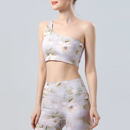 New Cross-border Foreign Trade Yoga Suit Single Oblique Shoulder Beauty Vest Running Sports Bra Gather Fitness Pants Yoga Suit suit