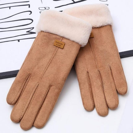Gloves Women's Winter fleece-lined Thickened Warm Driving Cute Riding Autumn and Winter Windproof Cold-proof Touchscreen Cotton Gloves