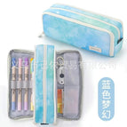 Oxford cloth double-open pencil case [starry sky blue]