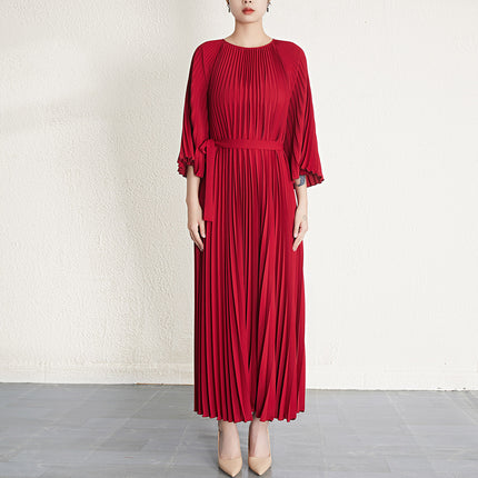 Plus-Size Women's Pleated Dress, Cross-Border Fashion, Elegant, Waist-Cinching, Slimming, High-End Long Dress, Pleated Skirt, Sweet and Fresh