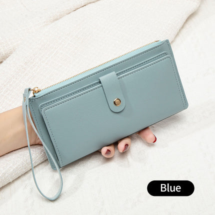 New Multifunctional Ultra-thin Women's Long Wallet Fashionable Folding Zipper Buckle Clutch Solid Color Portable Coin Purse
