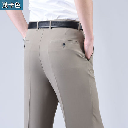 New Arrival Loose Dosing Trousers Men's Summer Thin Casual Straight Ice Silk Business Dad Suit Air Conditioning Trousers