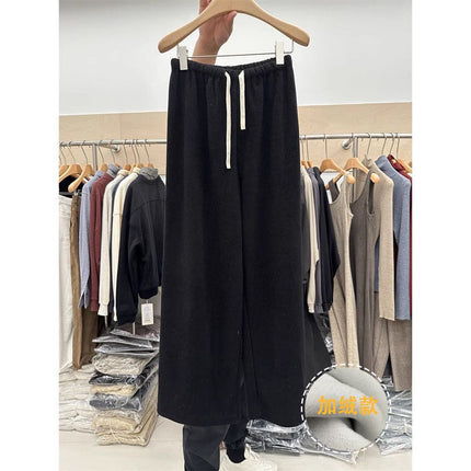 High-End Gray Straight Wide-Leg Pants for Women, Floor-Length Pants for Spring and Autum, Versatile Loose Towel Pants, Casual Drapedy Pants