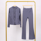 Lilac hooded jacket and bell-bottom pants suit / 2/S
