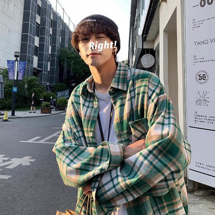 [Original Brushed Plaid] Plaid Shirt for Men, Spring and Autumn Casual Shirt, Couple's Outfit, Loose and Versatile Jacket for Men