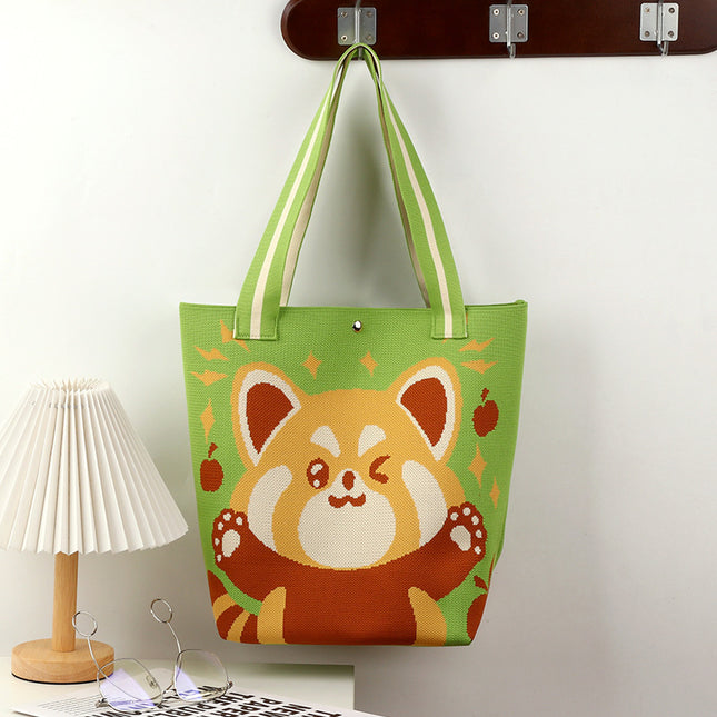 Large-Capacity Tote Bag, Shoulder Bag, Souvenir Gift, Versatile Backpack, Popular Spring and Summer Panda Grandpa Cartoon Knitted Bag