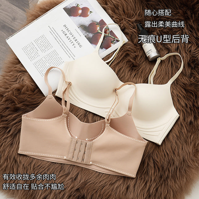 High Quality Comfortable Naked Seamless Underwear Women's Small Chest Gathering Comfortable Sports Adjustable Seamless Bra Thin