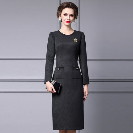 Zhili Woolen Dress, Spring Style for Women, High-End Black Slimming Long-Sleeve Dress That Hides the Figure, 2026 New Model