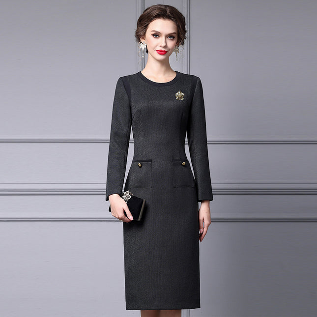 Zhili Woolen Dress, Spring Style for Women, High-End Black Slimming Long-Sleeve Dress That Hides the Figure, 2026 New Model