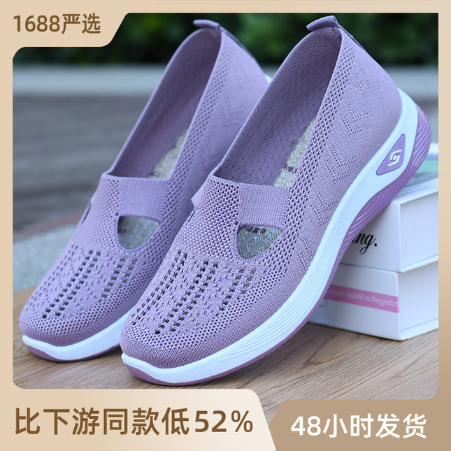 Cross-Border Dropshipping of Large-Size Women's Shoes, Breathable and Comfortable Single Shoes Wholesale, Casual and Versatile Mesh Shoes for Middle-Aged and Elderly Mothers