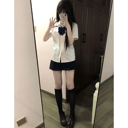 Jk Uniform Shirt Small Fresh Slim Shirt Japanese College Style Summer New Organ Pleated Basic White Shirt