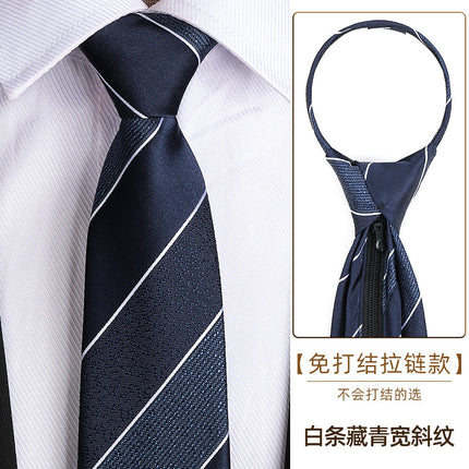 Dress Business Tie Men's and Women's Groom Wedding Black Zipper Korean Narrow No Lazy Striped Bow Tie Plaid