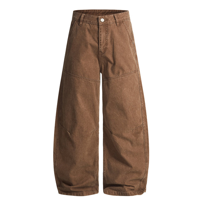 Jiamu American Brown Silhouette Scimitar Casual Pants for Men and Women Baggy Loose Wide-Leg Neutral Draped Banana Pants