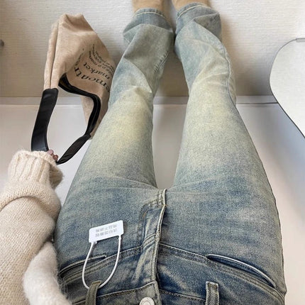 Cross-border Light Color Flared Jeans Women's Spring and Summer New High Waist Elastic Horseshoe Slim-fit Slimming Pants Mop Pants