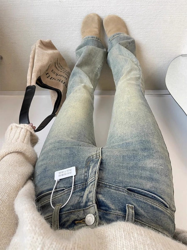 Cross-border Light Color Flared Jeans Women's Spring and Summer New High Waist Elastic Horseshoe Slim-fit Slimming Pants Mop Pants