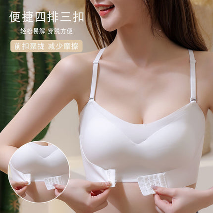 One-word Tube Top Ice Silk Miracle Strapless Front Buckle Underwear Women's Thin Non-slip Invisible Small Chest Push-up Bra Chest Wrap