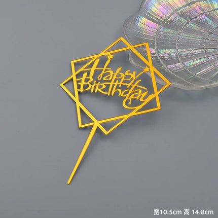 Acrylic Cake Baking Decoration Inserts Round Square English Happy Birthday Dessert Toppers Party Cards